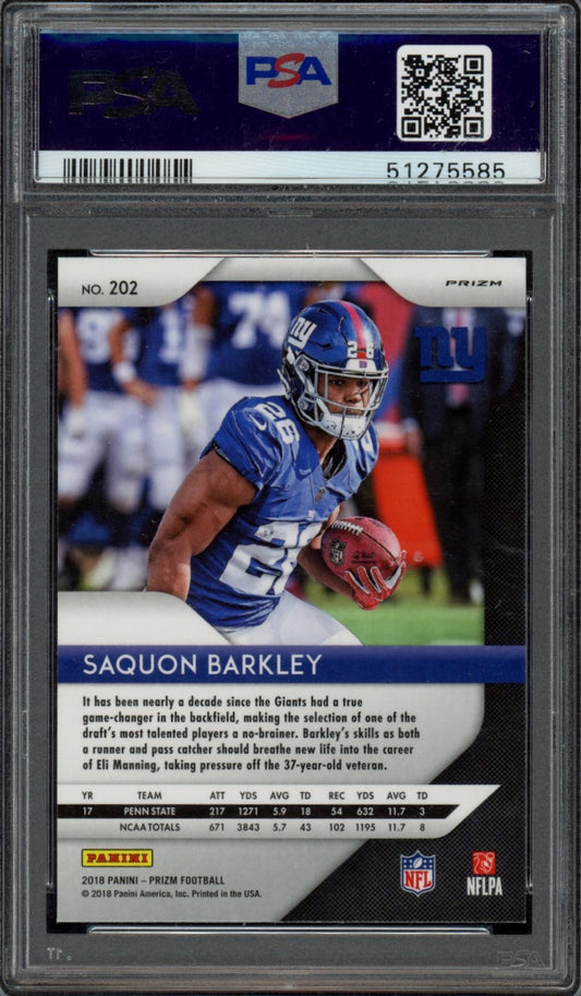 2018 Panini Prizm Rookie Autographs #SB Saquon Barkley rwb PSA 9