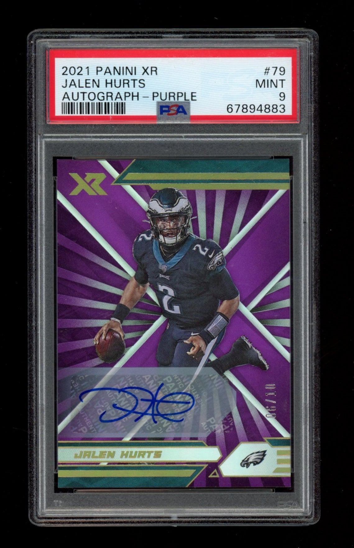 2021 Panini Xr #79 Jalen Hurts Autograph-Purple PSA 9