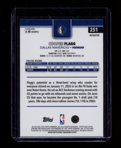 2025-26 Topps Chrome #251 Cooper Flagg Refractor