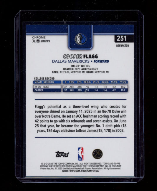 2025-26 Topps Chrome #251 Cooper Flagg Refractor