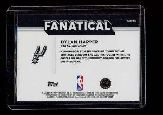 2025-26 Topps Chrome #FAN-22 Dylan Harper Fanatical
