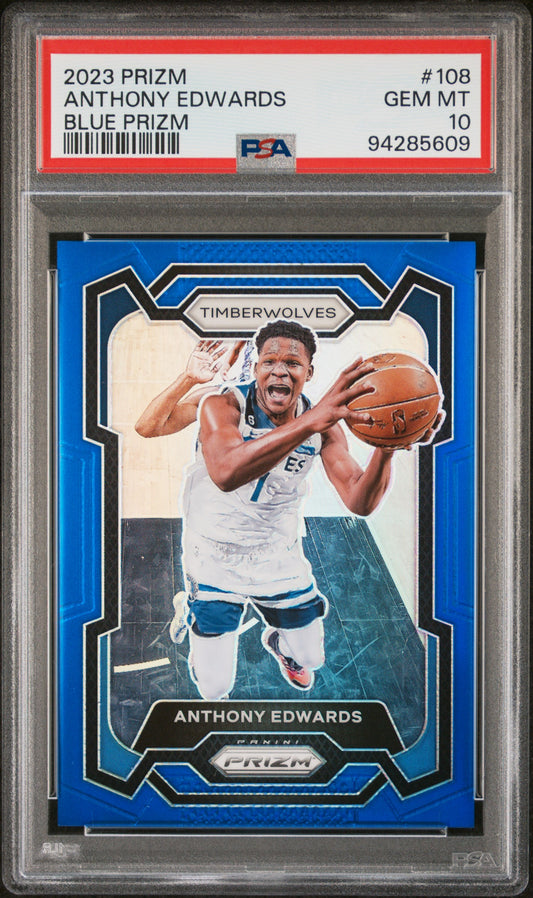 2023 Panini Prizm #108 Anthony Edwards Blue Prizm PSA 10