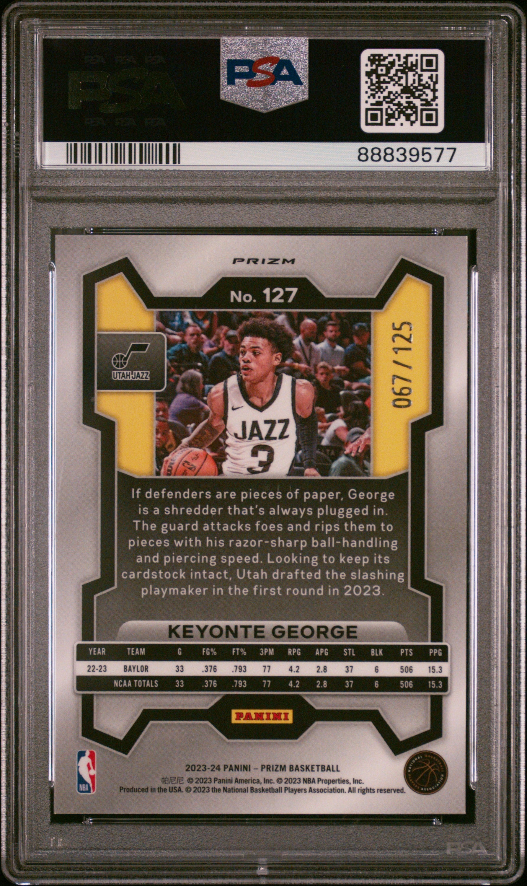 2023 Panini Prizm #127 Keyonte George Blue Ice PSA 10