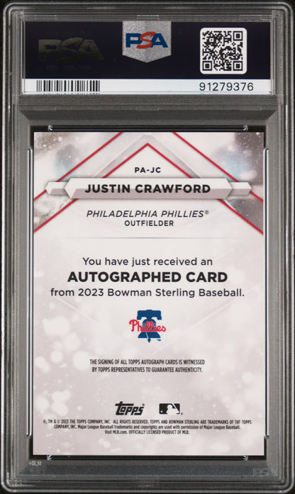 2023 Bowman Sterling Prospect #PAJC Justin Crawford Auto-Speckle Ref PSA 10