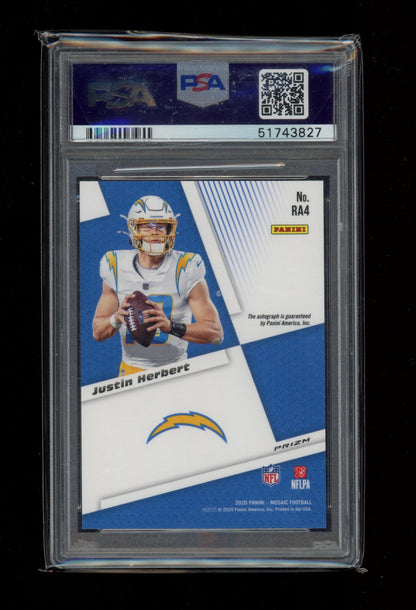 2020 Panini Mosaic Rookie  #RA4 Justin Herbert Rookie Auto PSA 10