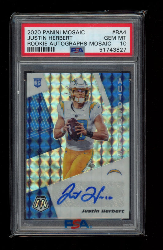 2020 Panini Mosaic Rookie  #RA4 Justin Herbert Rookie Auto PSA 10