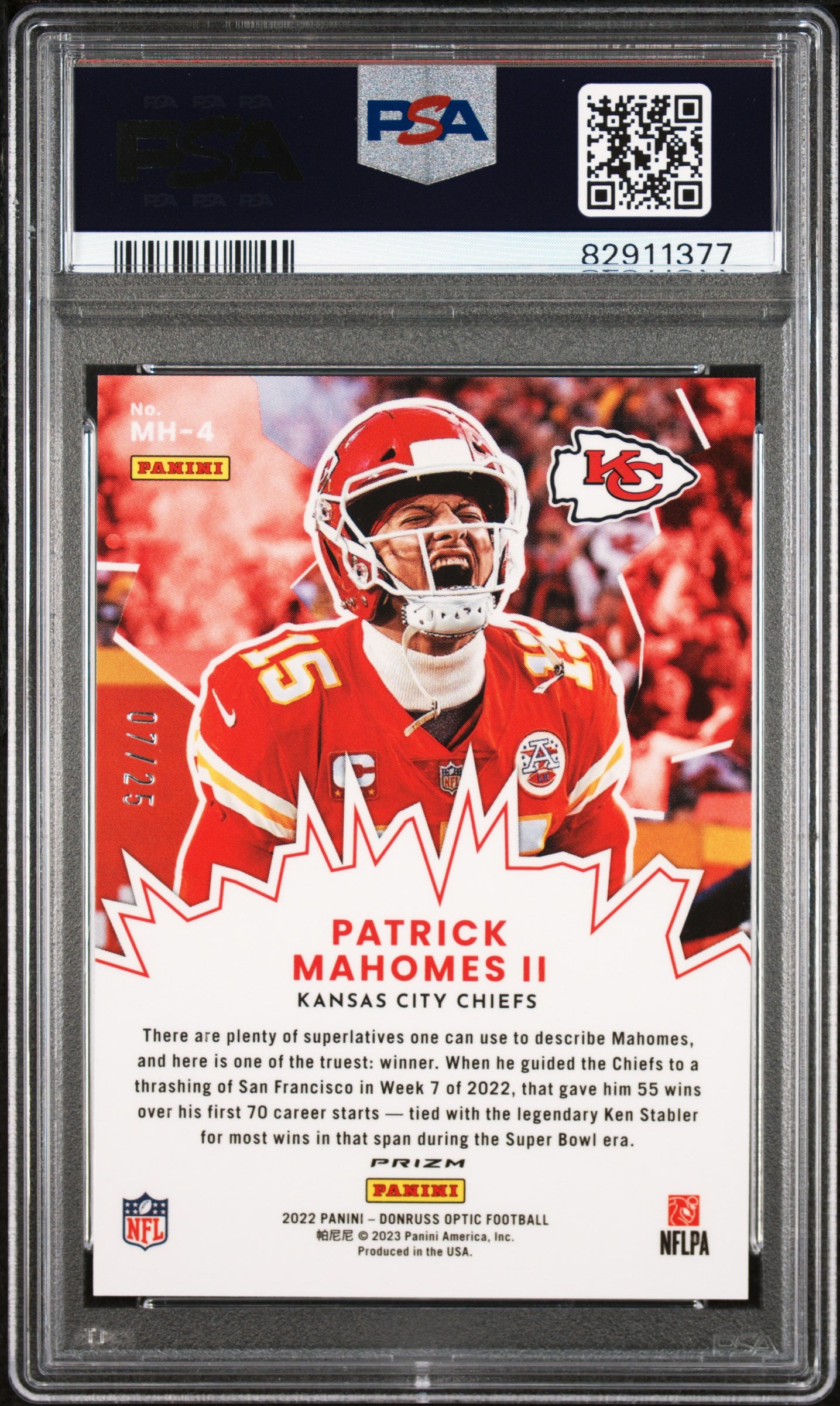 2022 Panini Donruss Optic My House #MH4 Patrick Mahomes Purple Stars /25 PSA 10