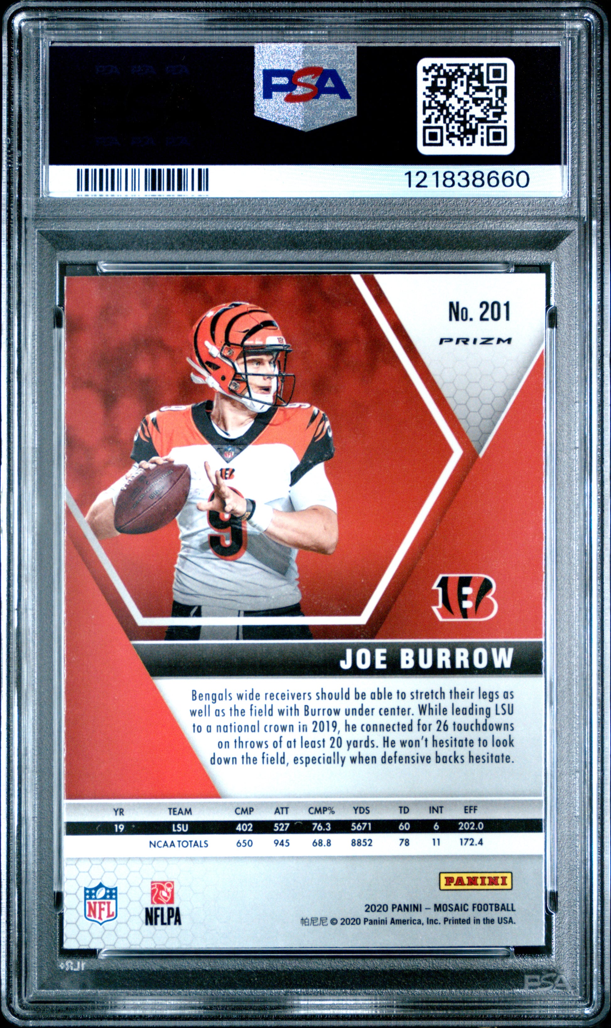 2020 Panini Mosaic #201 Joe Burrow Reactive Orange PSA 10