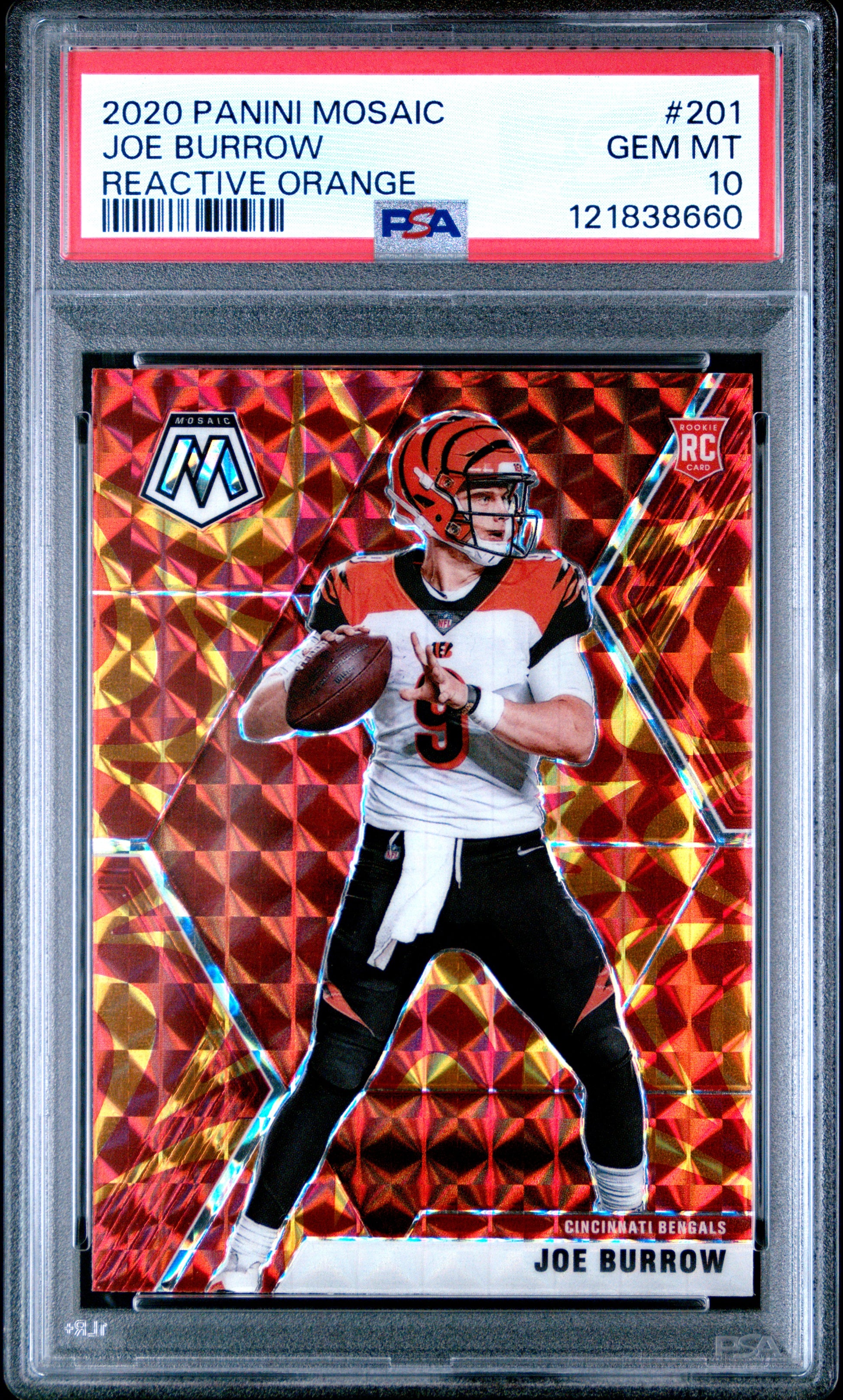 2020 Panini Mosaic #201 Joe Burrow Reactive Orange PSA 10