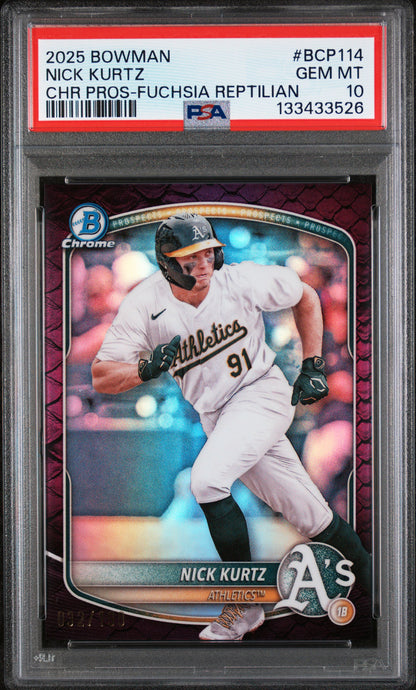 2025 Bowman Chrome Prospects #BCP114 Nick Kurtz Fuchsia PSA 10