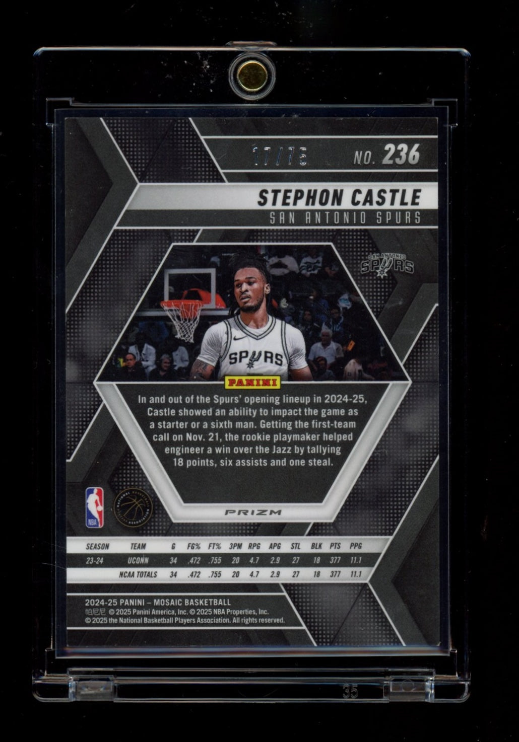 2024-25 Panini Mosaic #236 Stephon Castle Red Fluorescent Mosaic #/75