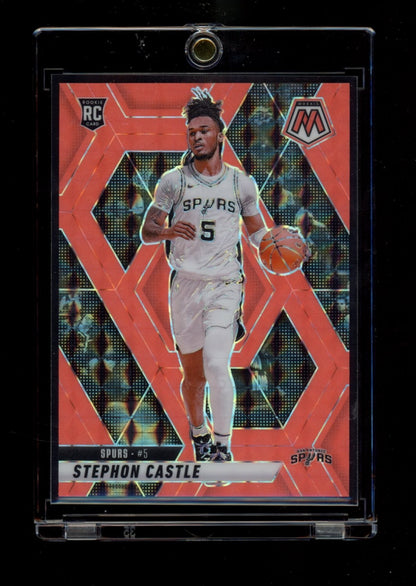 2024-25 Panini Mosaic #236 Stephon Castle Red Fluorescent Mosaic #/75