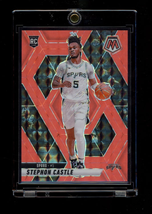 2024-25 Panini Mosaic #236 Stephon Castle Red Fluorescent Mosaic #/75