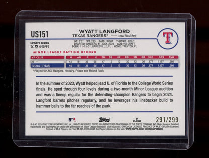 2024 Topps Update #US151 Wyatt Langford Orange Crackle Foilboard #/299