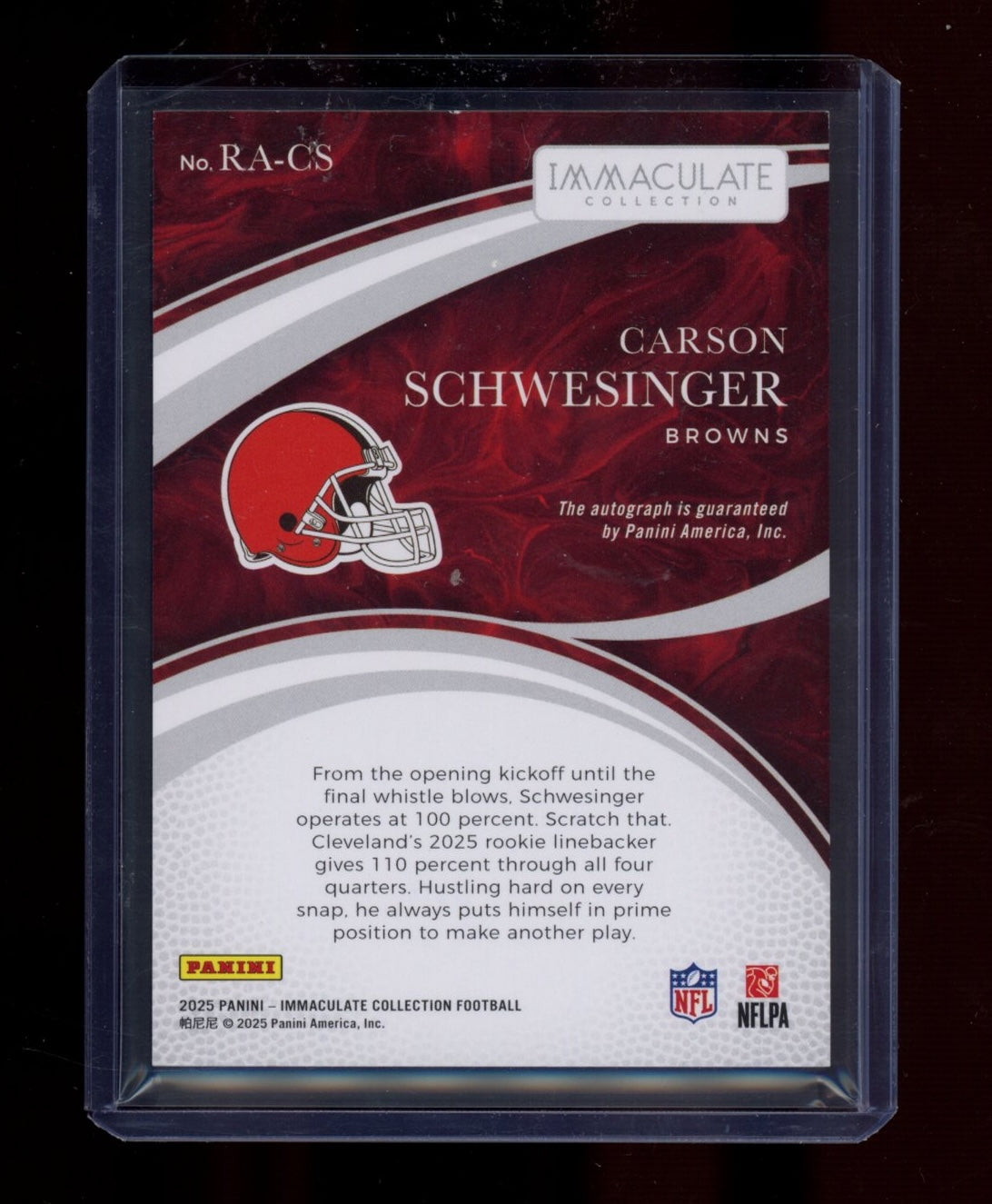2025 Immaculate Football Carson Schwesinger RC auto /99