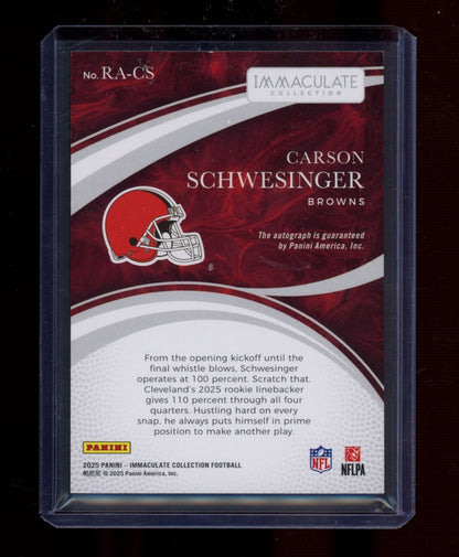 2025 Immaculate Football Carson Schwesinger RC auto /99