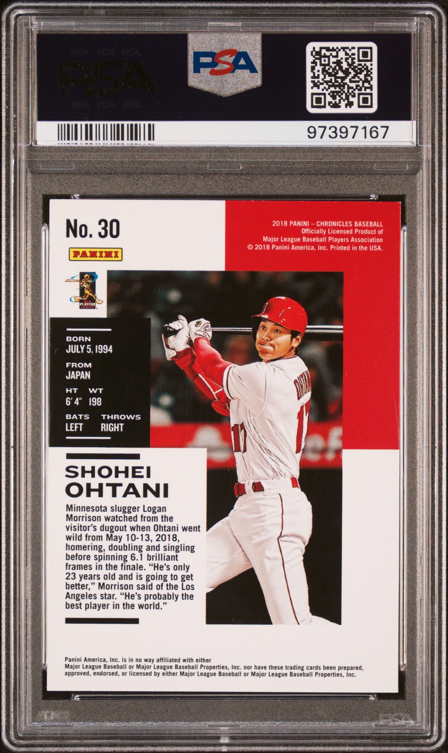 2018 Panini Chronicles #30 Shohei Ohtani PSA 9