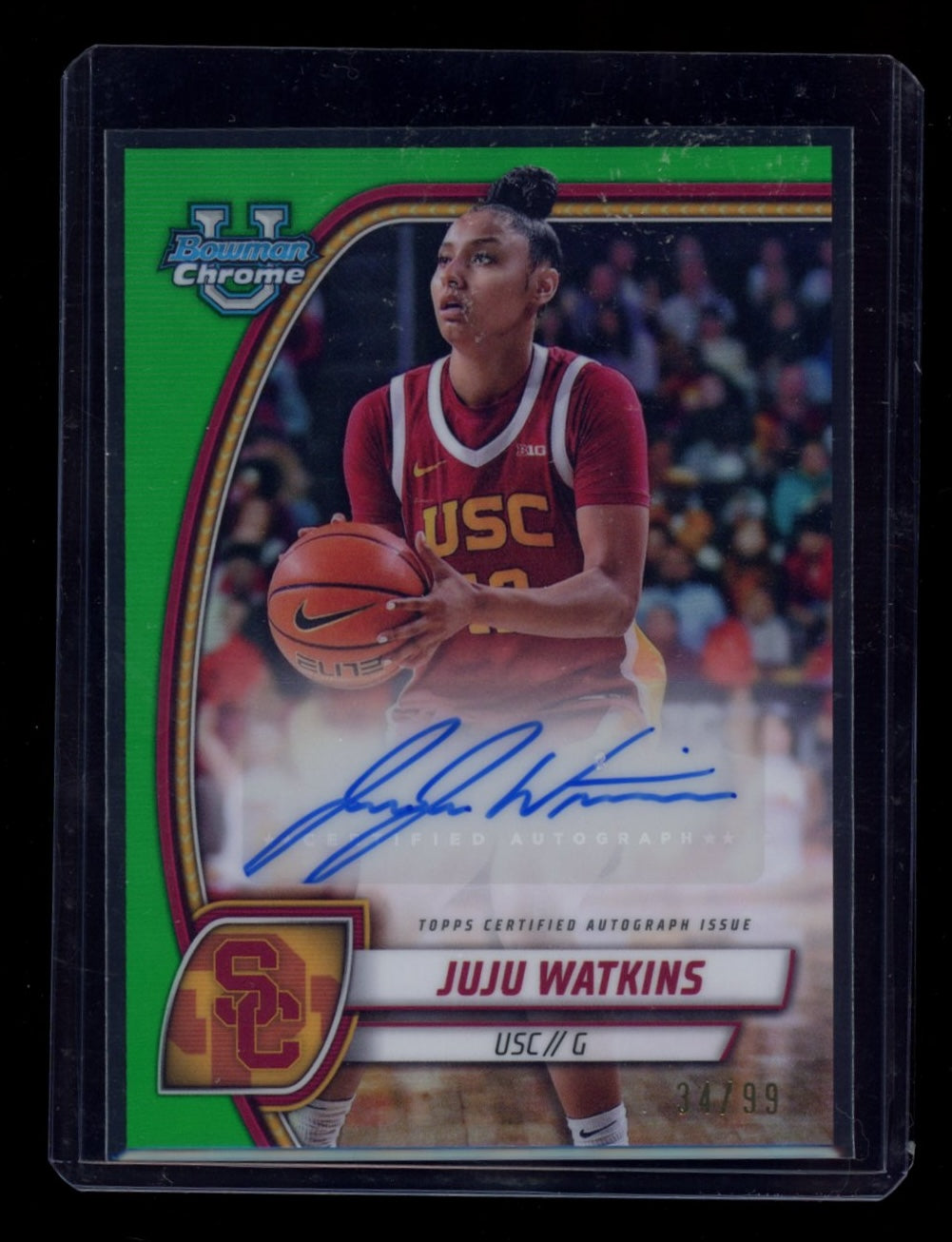 2024-25 Bowman University Chrome #37 Juju Watkins Auto Green Refractor #/99