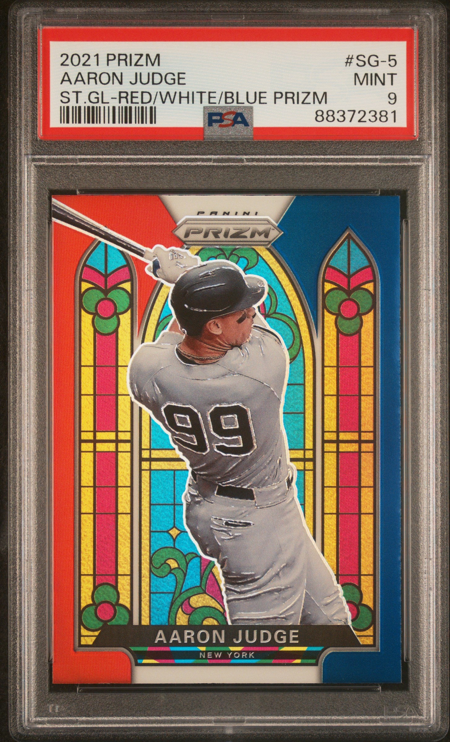 2021 Panini Prizm Stained Glass #SG-5 Aaron Judge RWB Prizm PSA 9
