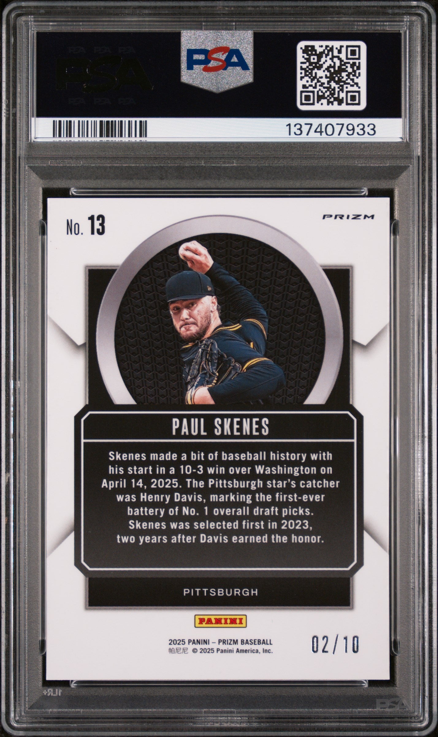 2025 Panini Prizm Talisman #13 Paul Skenes Talisman-Gold Prizm PSA 10