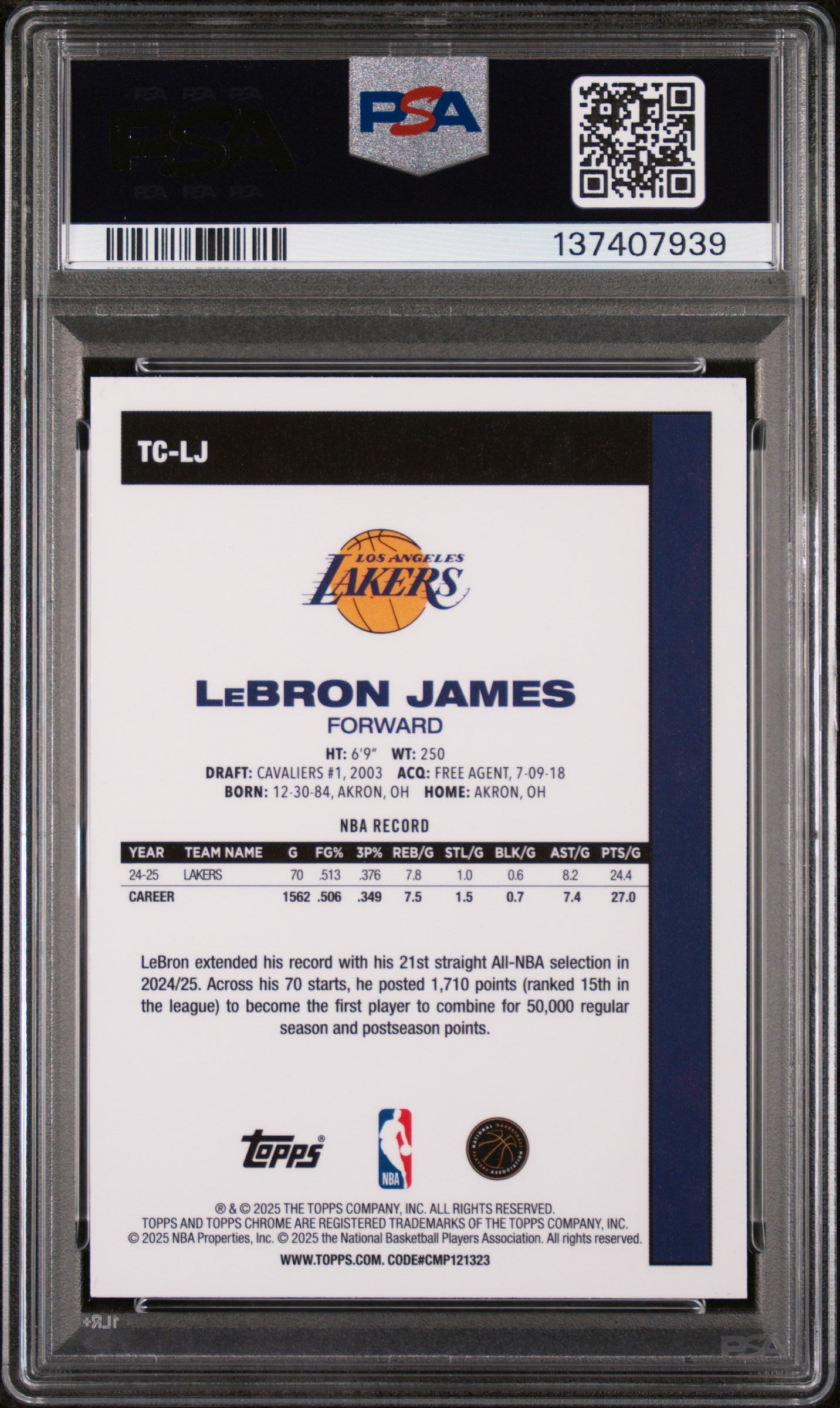 2025 Topps Silver pack Chrome #TC-LJ Lebron James PSA 10