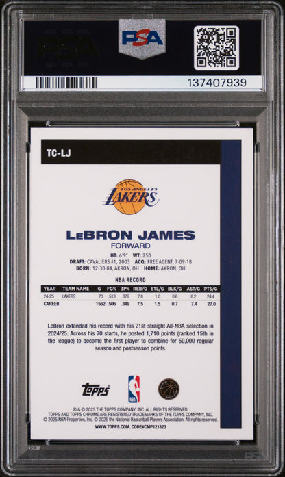 2025 Topps Silver pack Chrome #TC-LJ Lebron James PSA 10