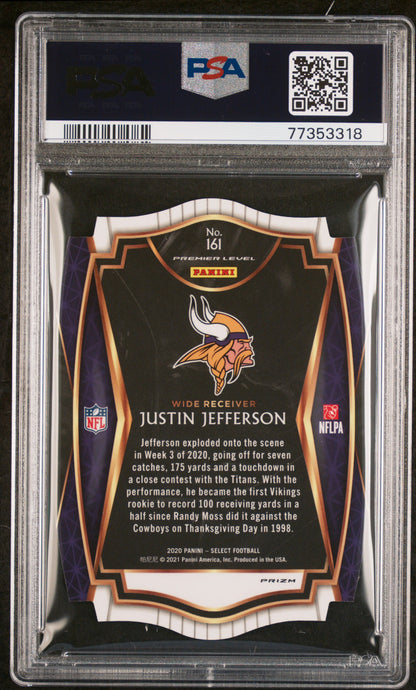 2020 Panini Select #161 Justin Jefferson Die-Cut Neon Green Prizm PSA 9