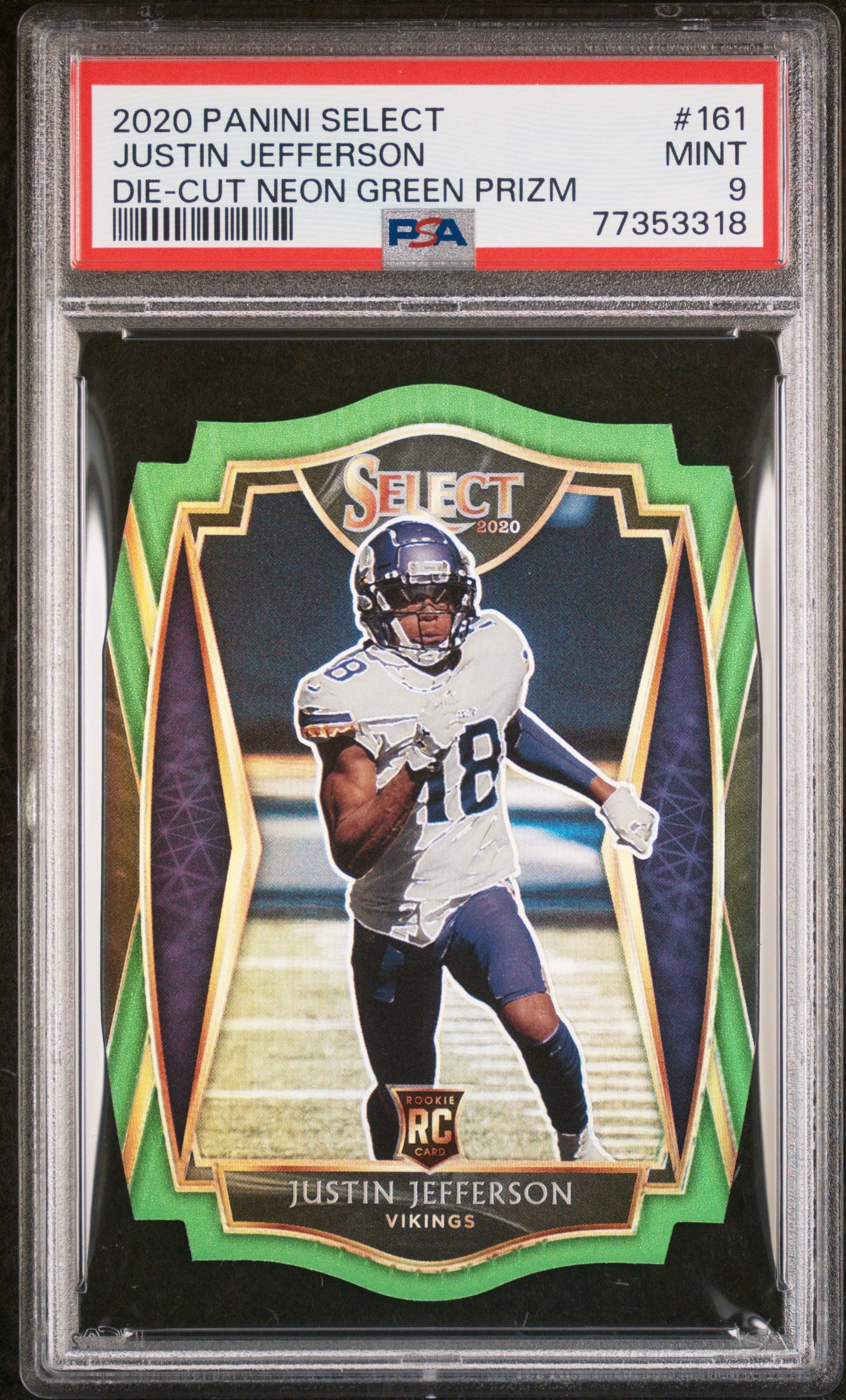 2020 Panini Select #161 Justin Jefferson Die-Cut Neon Green Prizm PSA 9