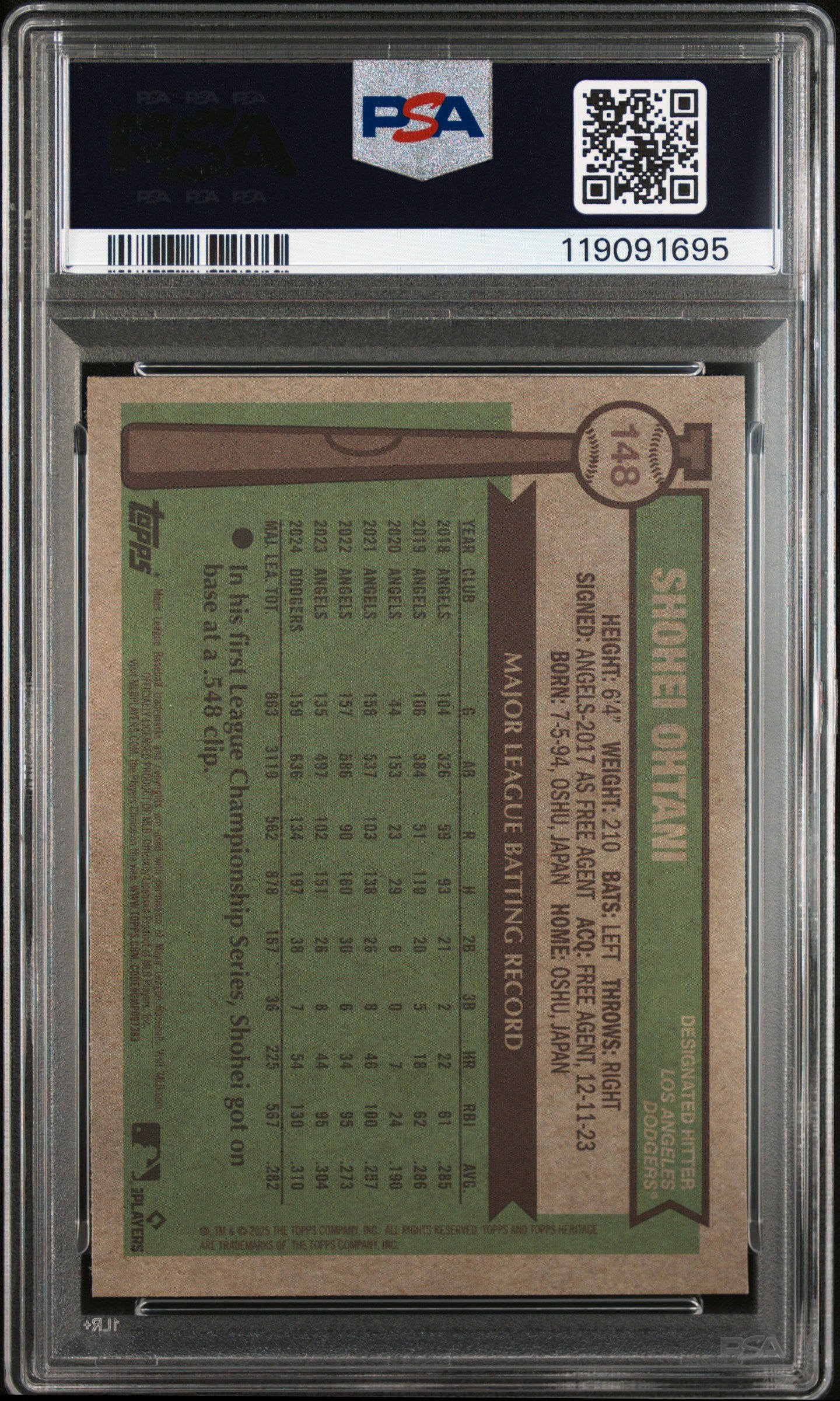 2025 Topps Heritage #148 Shohei Ohtani Chr-Light Blue Sparkle Ref PSA 10