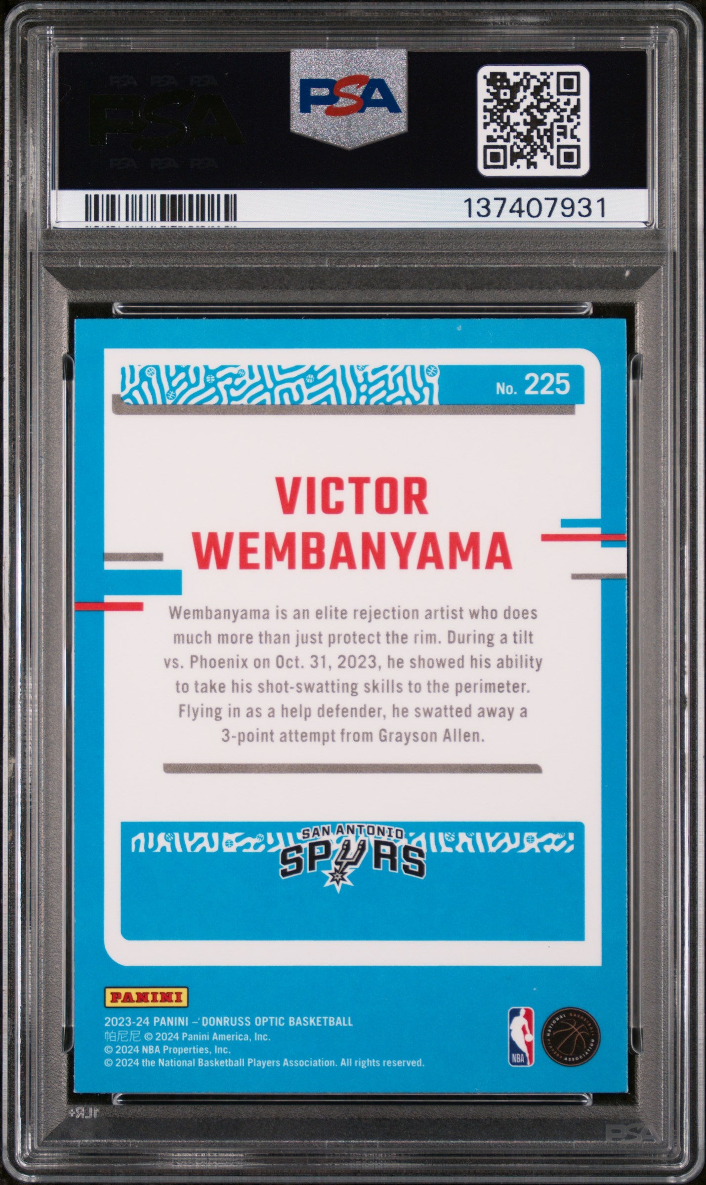 2023 Panini Donruss Optic #225 Victor Wembanyama PSA 9