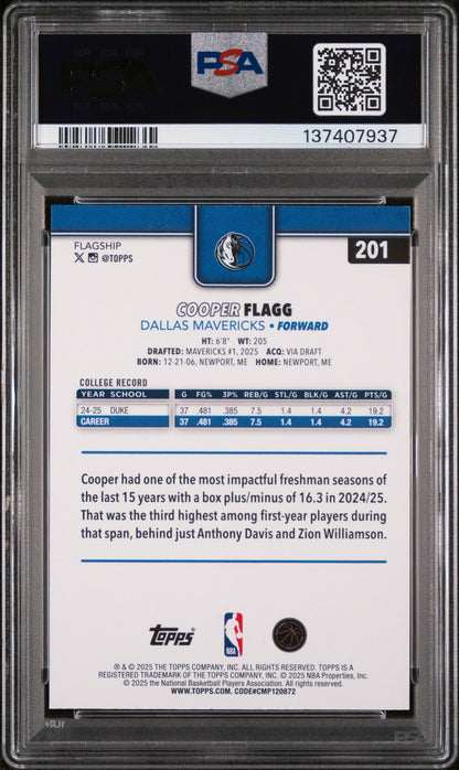 2025 Topps #201 Cooper Flagg Diamante PSA 9