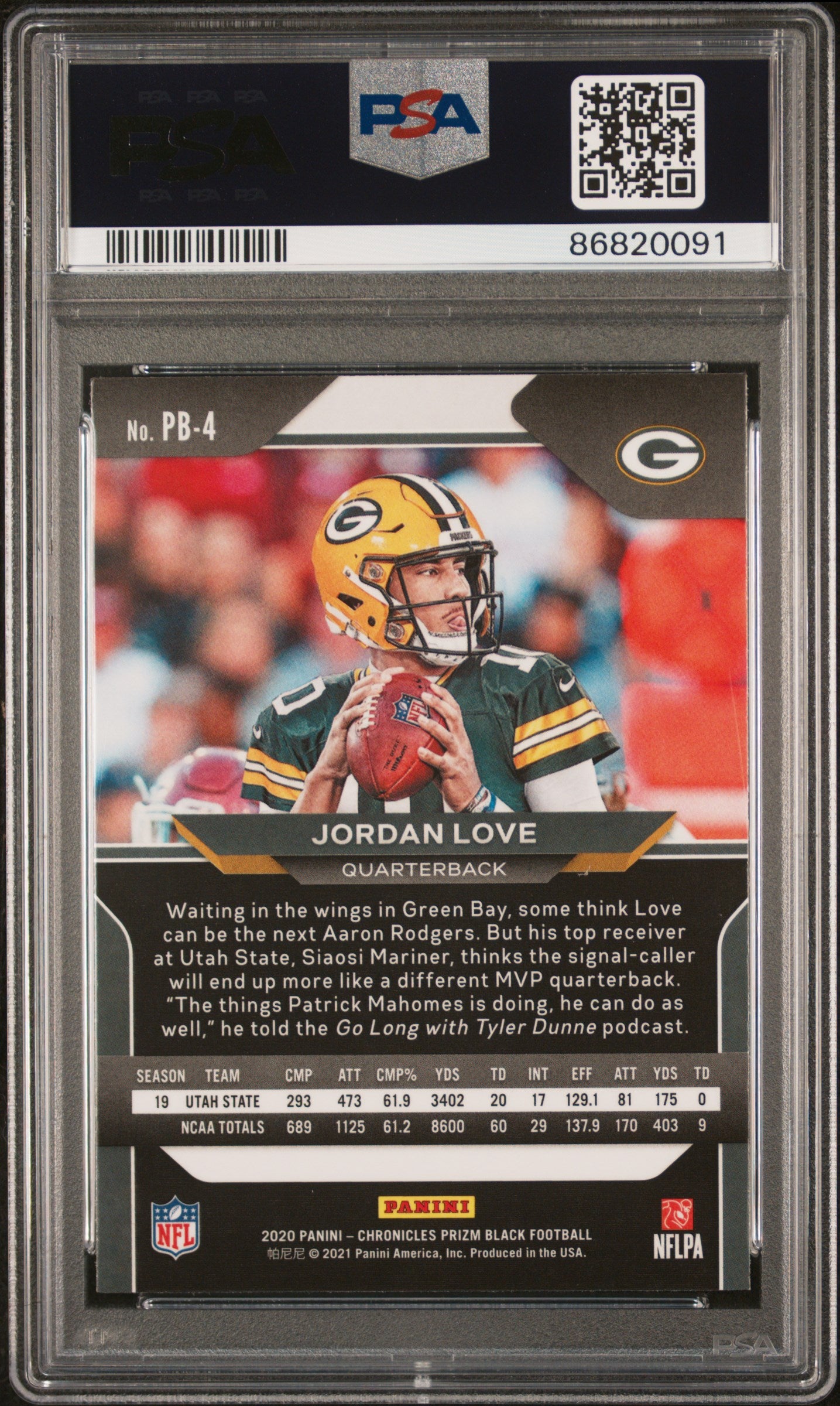 2020 Panini Chronicles Prizm Black #PB4 Jordan Love Prizm Black PSA 10