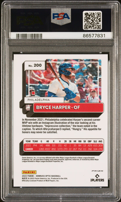 2022 Panini Donruss Optic #200 Bryce Harper Green PSA 9