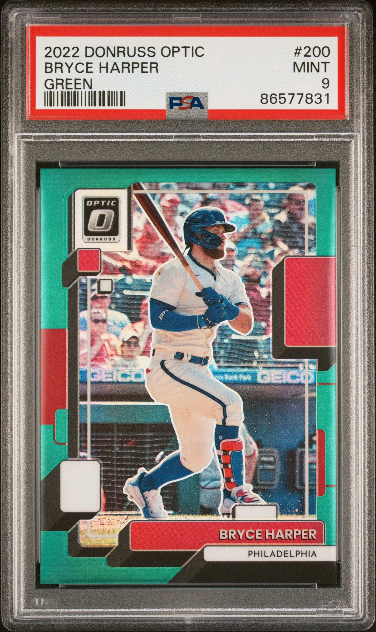 2022 Panini Donruss Optic #200 Bryce Harper Green PSA 9