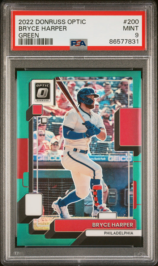 2022 Panini Donruss Optic #200 Bryce Harper Green PSA 9