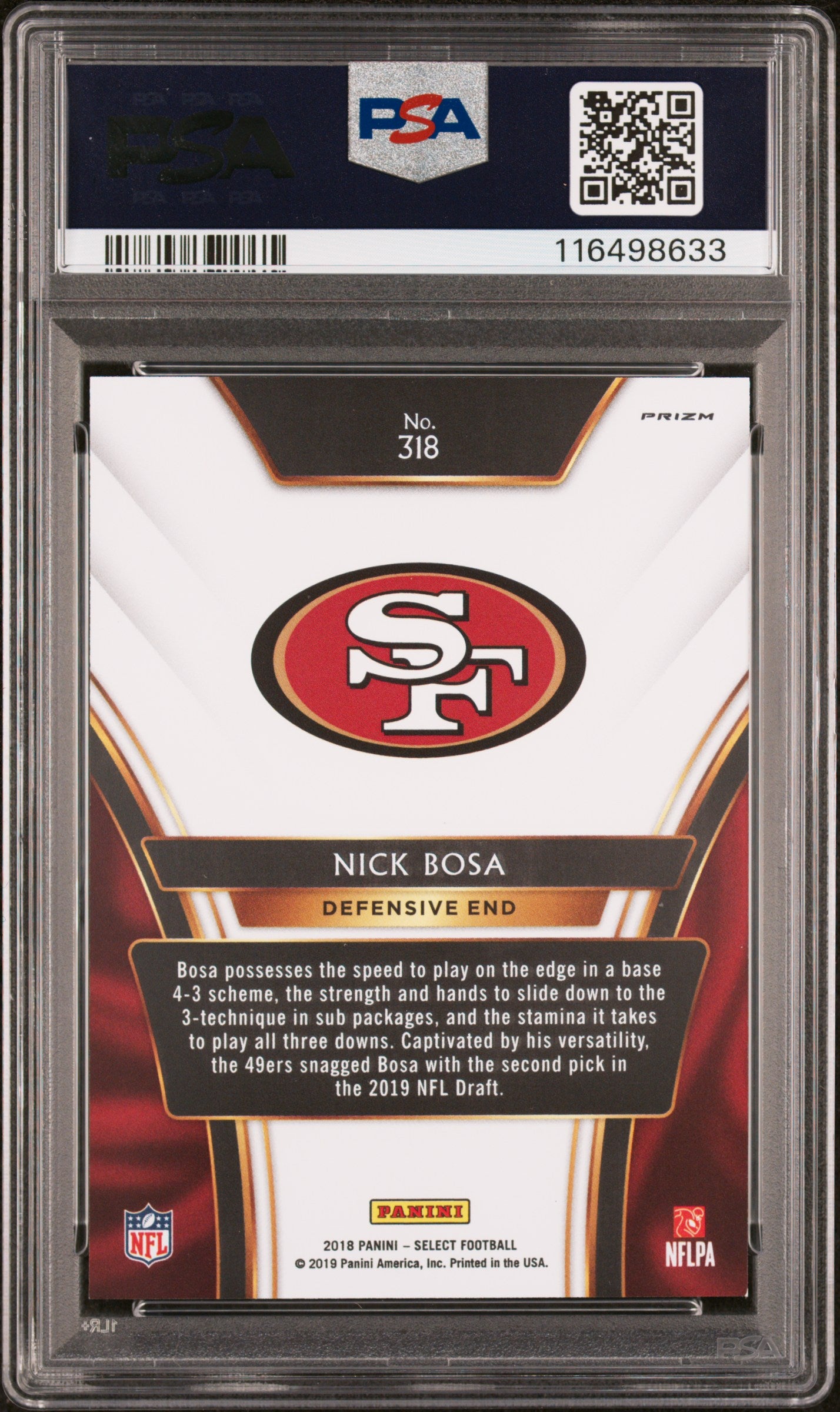 2018 Panini Select Xrc Prizm Redemption #318 Nick Bosa Xrc  PSA 9