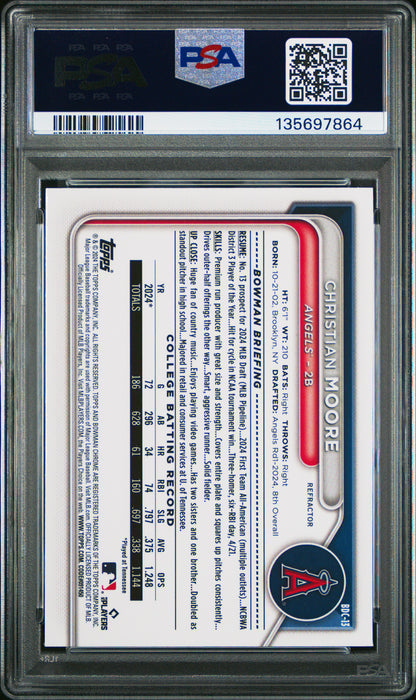 2024 Bowman Draft #BDC13 Christian Moore Chrome-Refractor PSA 10