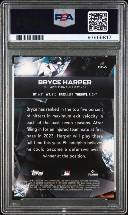 2024 Topps Finest Diamond Finest #DF6 Bryce Harper Diamond Finest-Red Ref PSA 10