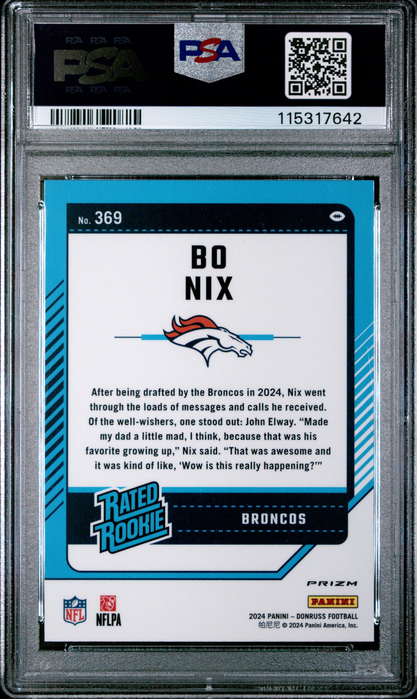 2024 Panini Donruss #369 Bo Nix Optic Preview-Red Wave PSA 9