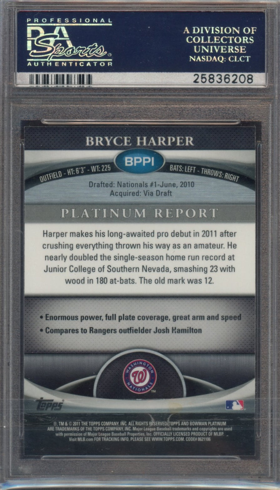 2011 Bowman Platinum Prospects #BPP1 Bryce Harper Prospects-Purple Ref. PSA 10