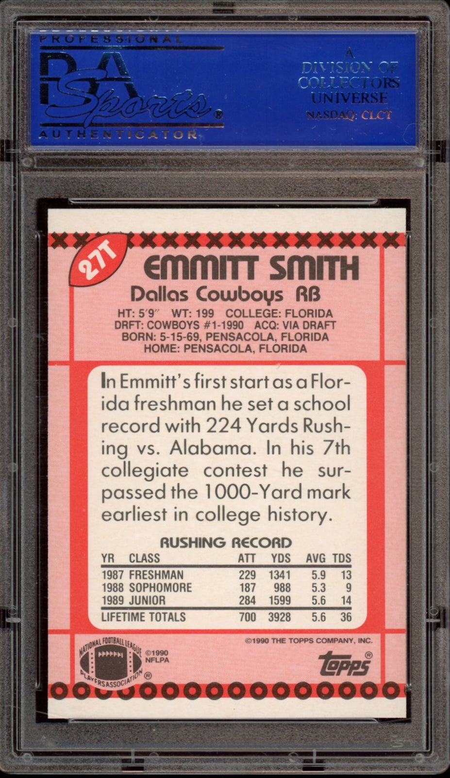 1990 Topps Traded #27T Emmitt Smith PSA 9