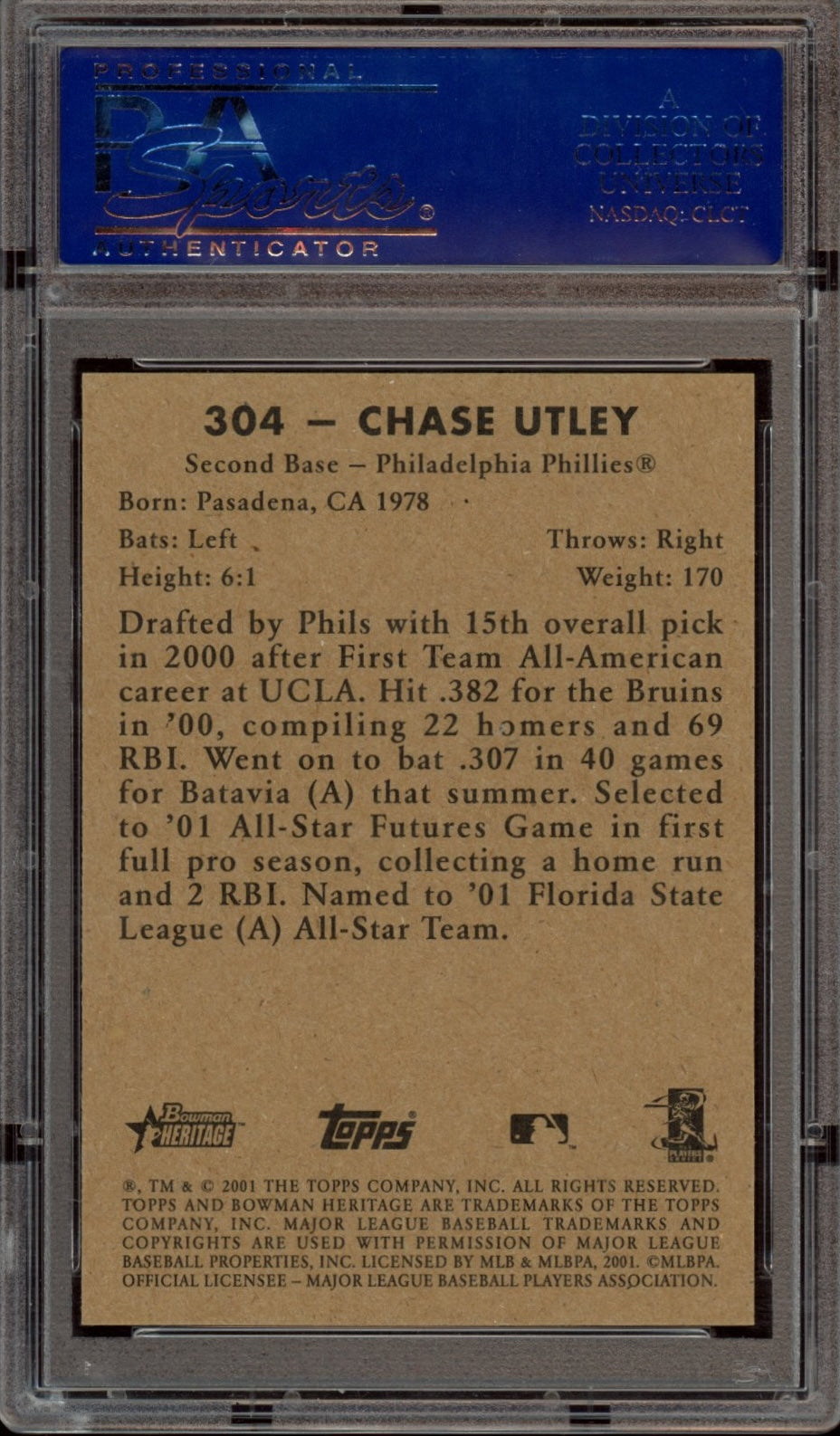 2001 Bowman Heritage #304 Chase Utley PSA 9