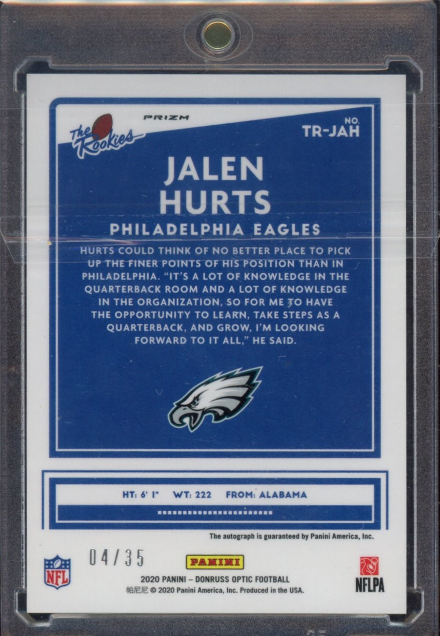 2020 Donruss Optic #TR-JAH Jalen Hurts The Rookies Autographs #/35