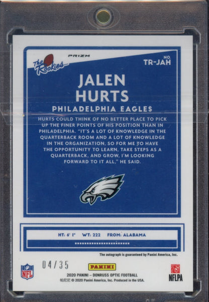 2020 Donruss Optic #TR-JAH Jalen Hurts The Rookies Autographs #/35