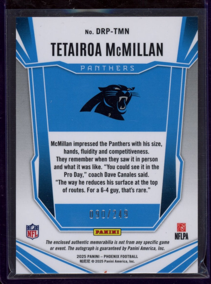 2025 Panini Phoenix #DRP-TMN Tetairoa McMillan RPS Dual Rookie Patch Auto #/249