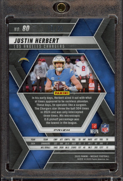 2025 Panini Mosaic #80 Justin Herbert Mosaic No Huddle Pink #/20