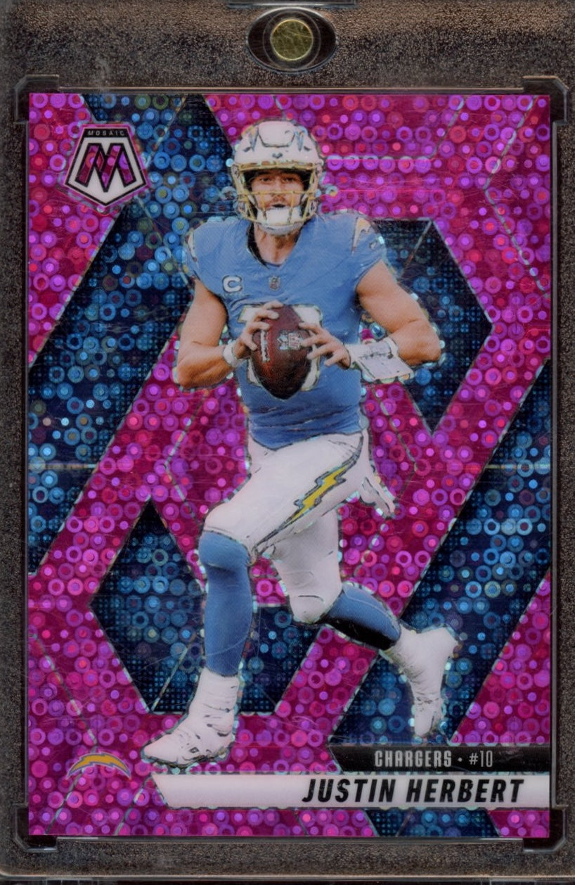 2025 Panini Mosaic #80 Justin Herbert Mosaic No Huddle Pink #/20