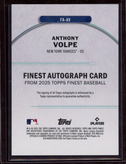 2023 Finest #FA-AV Anthony Volpe Finest Autographs Blue Refractor #/150