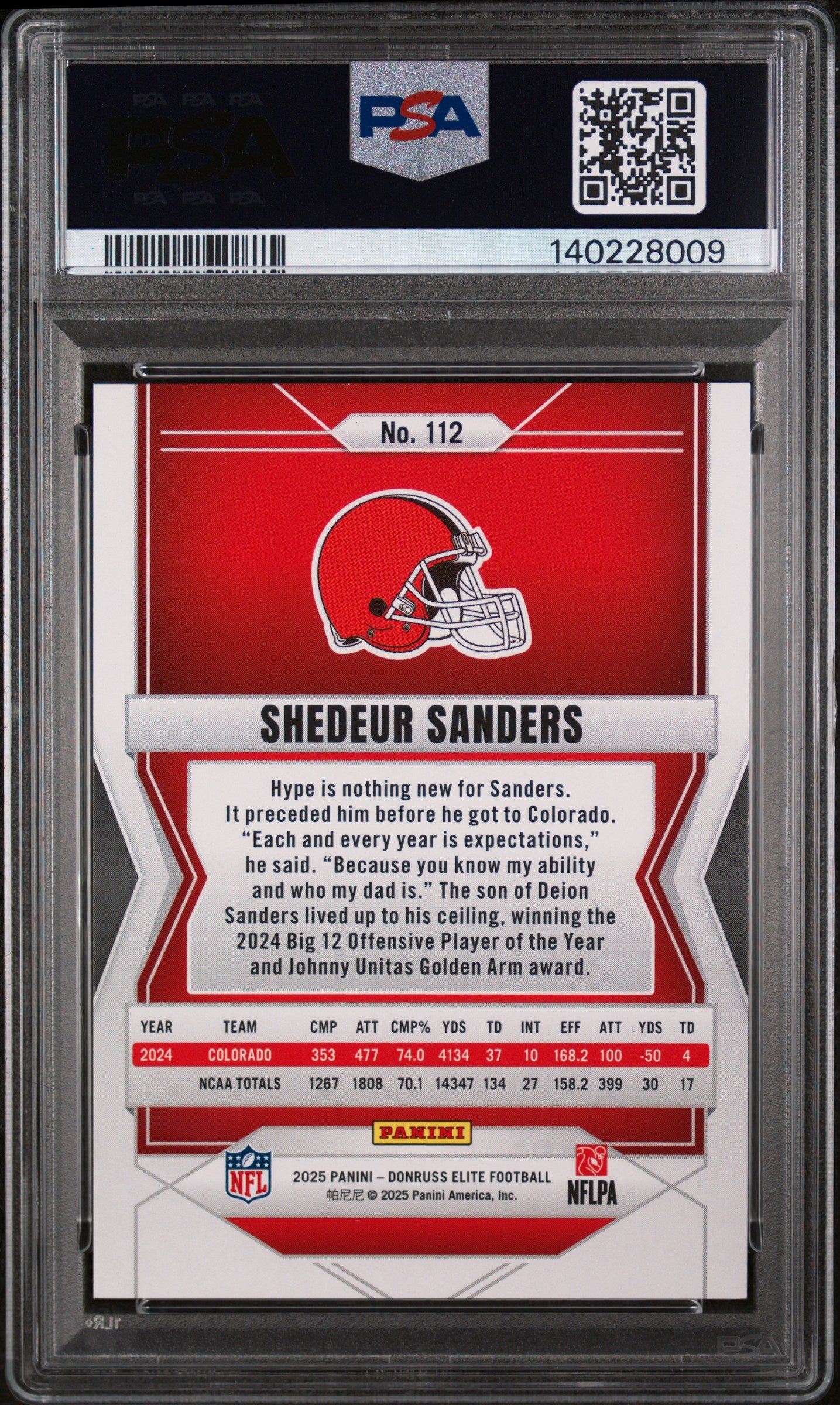 2025 Panini Donruss Elite #112 Shedeur Sanders Status Metallic Orange PSA 10