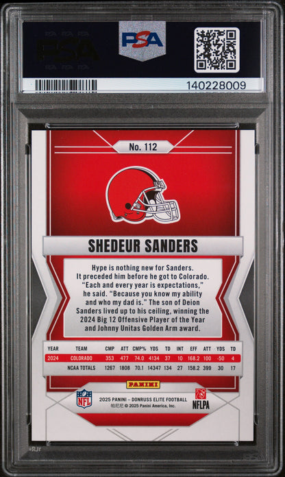 2025 Panini Donruss Elite #112 Shedeur Sanders Status Metallic Orange PSA 10